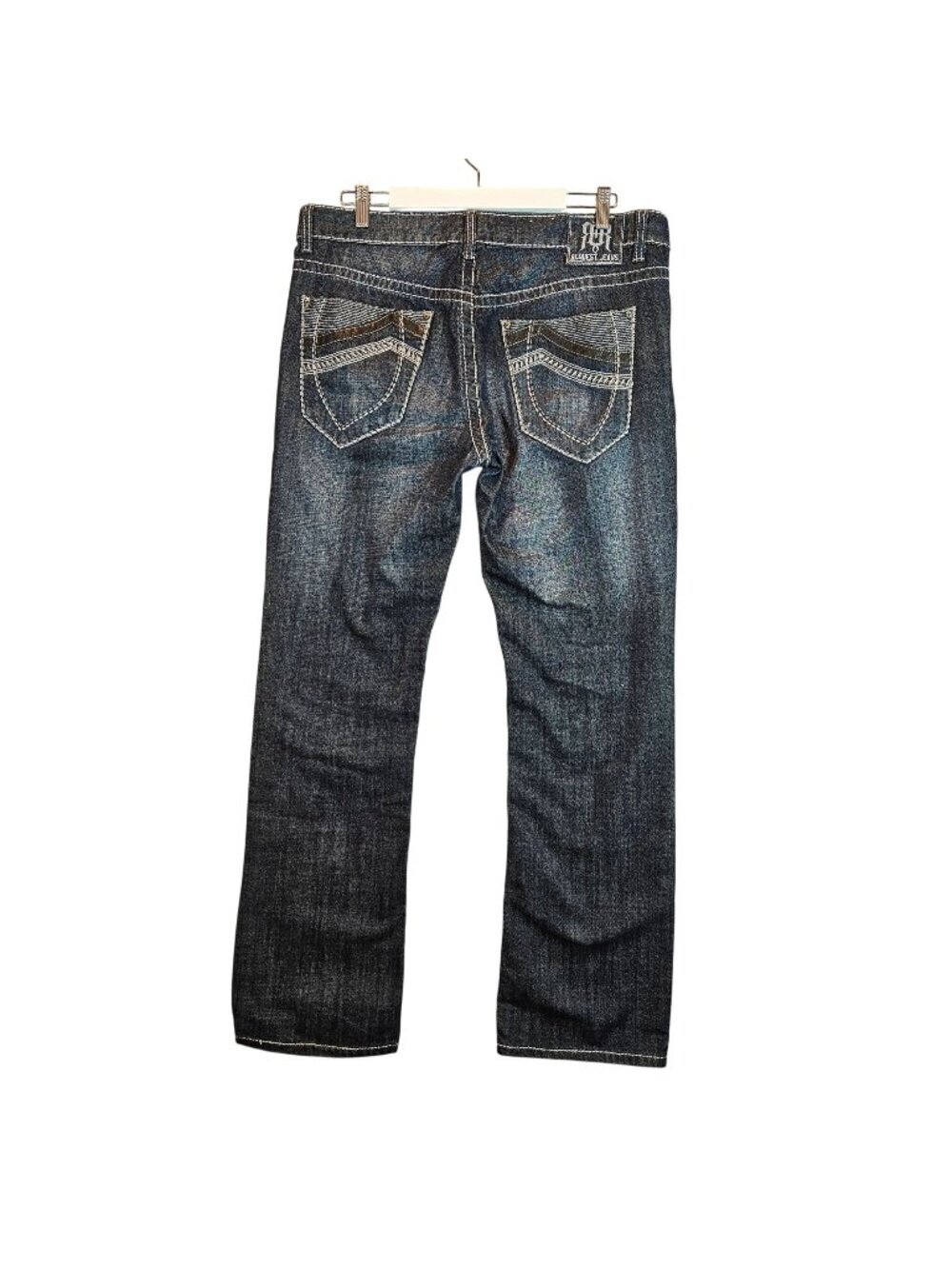 Request Jeans Mens 38 Straight Leg Denim Pants Dark Embellished Top Stitching